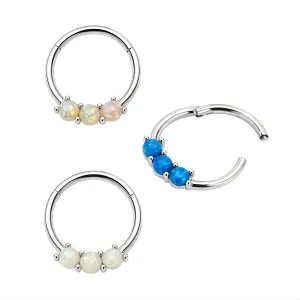 Triple Opal Hinged Segment Ring Daith Tragus Helix Septum Clicker Ring