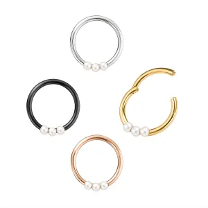 Triple Pearl Jeweled Segment Clicker Ring