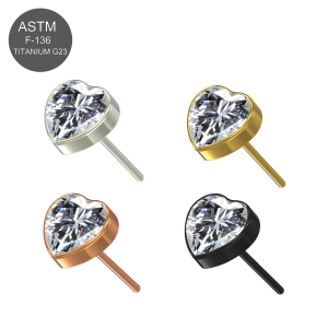 G23 Grade Titanium CZ  Heart Shape With Threadless Pin Top