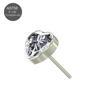 G23 Grade Titanium CZ  Heart Shape With Threadless Pin Top