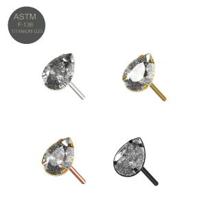 G23 Grade Titanium  Tear Shape CZ Threadless Pin Top