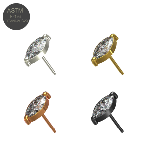 G23 Grade Titanium  Marquise CZ Jeweled Threadless Pin Top
