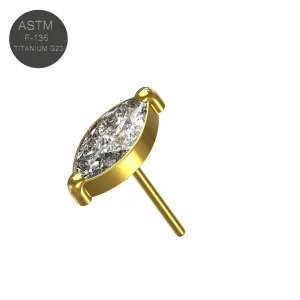 G23 Grade Titanium  Marquise CZ Jeweled Threadless Pin Top