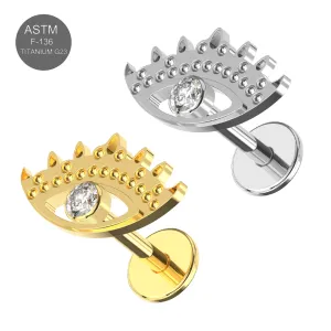 G23 Grade Titanium Evil Eye With CZ Stone Tragus Top Push Fit With Flat Back Labret