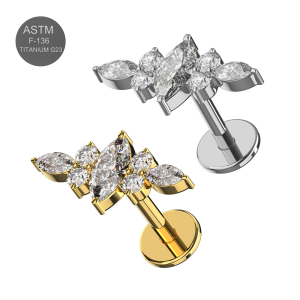 G23 Grade Titanium Clear CZ Jeweled Flying Design Tragus Top Push Fit with Flat Back Labret