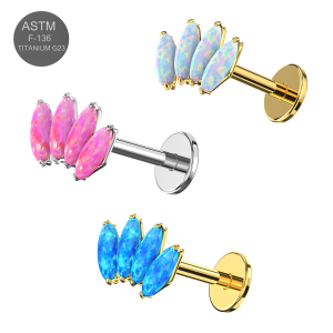 G23 Grade Titanium Opal Stone Tragus Top Push Fit with Flat Back Labret