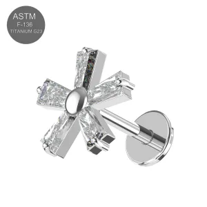G23 Grade Titanium Five Petals Flower Design with CZ Stone Tragus Top Push Fit with Flat Back Labret