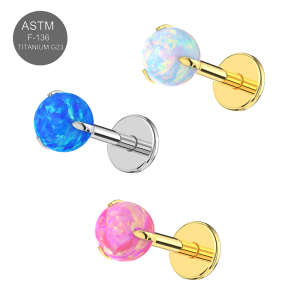 G23 Grade Titanium Opal Ball Tragus Top Push Fit with Flat Back Labret
