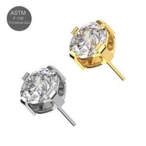 G23 Grade Titanium Clear Round CZ Design Threadless Pin Top