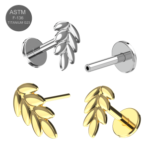 G23 Grade Titanium Wheat Sheaf Design Tragus Top Push Fit with Flat Back Labret