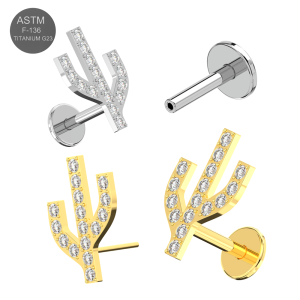 G23 Implant Grade Titanium CZ Stone Cactus Design Tragus Top Push Fit with Flat Back Labret