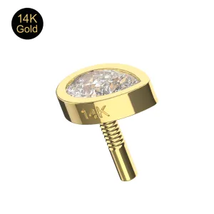 14K solid gold teardrop cubic zirconia attachment top featuring a premium bezel set design and internal threading