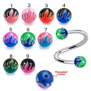 316L Surgical Steel Eyebrow Twisted Barbell With Fire UV Balls