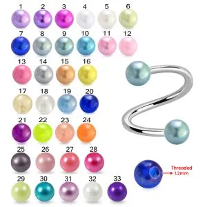 316L Surgical Steel Eyebrow Twisted Barbell With UV Acrylic Pearl Balls
