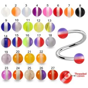316L Surgical Steel Eyebrow Twisted Barbell With UV Stripe Balls