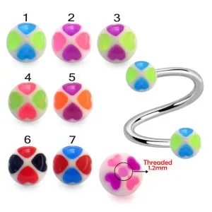316L Surgical Steel Eyebrow Twisted Barbell With Flower Heart UV Balls