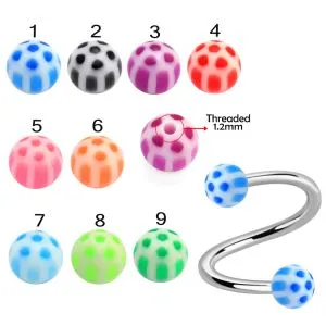 316L Surgical Steel Eyebrow Twisted Barbell With Volleyball Pattern UV Balls