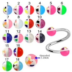 316L Surgical Steel Eyebrow Twisted Barbell With UV Half Checker UV Balls
