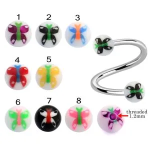 316L Surgical Steel Eyebrow Twisted Barbell With Butterfly UV Balls