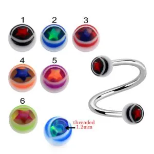 316L Surgical Steel Eyebrow Twisted Barbell With Star Design UV Balls