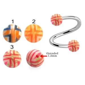 316L Surgical Steel Eyebrow Twisted Barbell With Hand Painted Multi Color UV Balls
