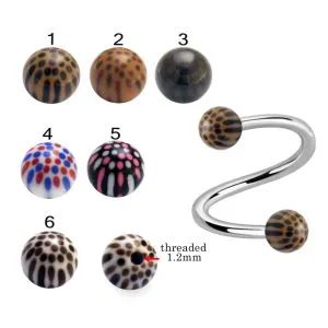 316L Surgical Steel Eyebrow Twisted Barbell With Hand Painted Multi Dots UV Balls