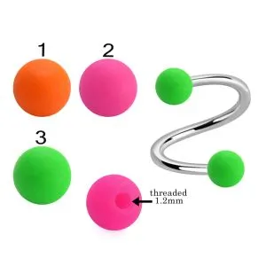 316L Surgical Steel Eyebrow Twisted Barbell With Neon Color UV Balls