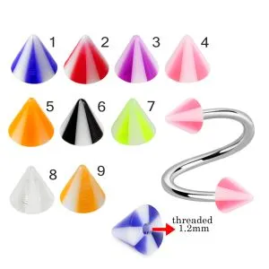 316L Surgical Steel Eyebrow Twisted Barbell with Milky White with Different color UV Cones