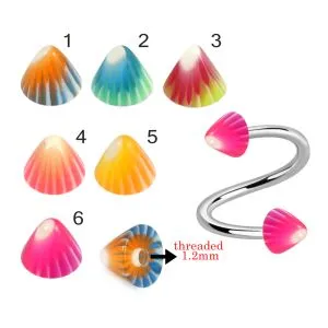 316L Surgical Steel Eyebrow Twisted Barbell With Multi Stripe and color UV Cones