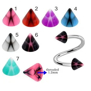 316L Surgical Steel Eyebrow Twisted Barbell With Multi Color Blurred Alien UV Cones