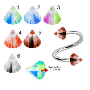 316L Surgical Steel Eyebrow Twisted Barbell With Colorful Stripes UV Cones