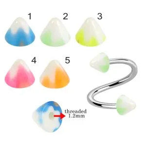 316L Surgical Steel Eyebrow Twisted Barbell With Cream Design UV Cones