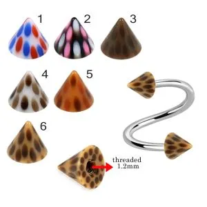 316L Surgical Steel Eyebrow Twisted Barbell With Colorful Wooden Pattern UV Cones