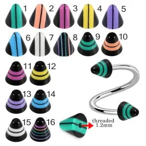 316L Surgical Steel Eyebrow Twisted Barbell With Fancy Stripes UV Cones