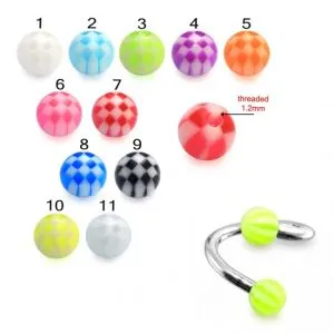316L Surgical Steel  Eyebrow Twisted Barbell With Twin Color Checked UV Ball