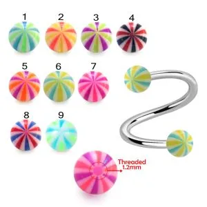 316L Surgical Steel Eyebrow Twisted Barbell With Assorted Candy UV Balls