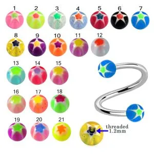 316L Surgical Steel Eyebrow Twisted Barbell With Hand Print Multi Star UV Balls
