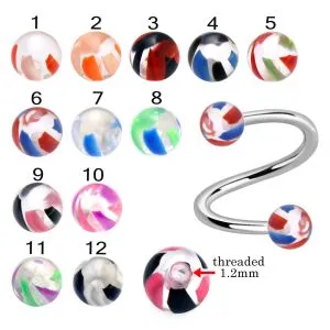 316L Surgical Steel Eyebrow Twisted Barbell With UV Fancy Marble Balls