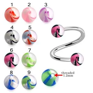 316L Surgical Steel Eyebrow Twisted Barbell With Acrylic Mix Color UV Balls