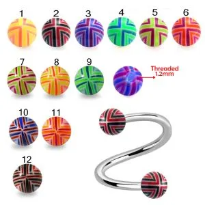 316L Surgical Steel Eyebrow Twisted Barbell With Double Color Fancy Design UV Ball