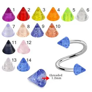 316L Surgical Steel Eyebrow Twisted Barbell With Glittering Acrylic UV Cone