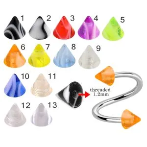 316L Surgical Steel Eyebrow Twisted Barbell With Single Stripe Colorful UV Cones