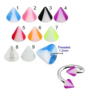 316L Surgical Steel Eyebrow Twisted Barbell With Double Color UV Cones