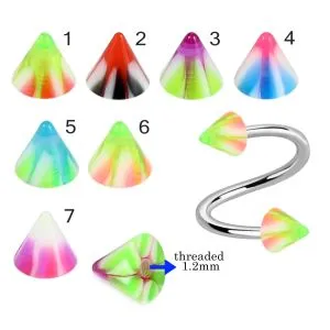 316L Surgical Steel Eyebrow Twisted Barbell With Melted Candy Design UV Cones