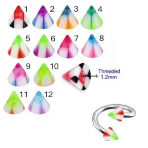316L Surgical Steel Eyebrow Twisted Barbell With Multi Color UV Cones