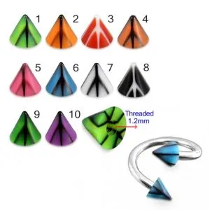 Twisted SS Barbell with UV Fancy Colorful Peace Sign Cone