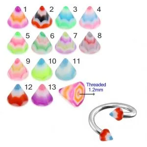316L Surgical Steel Eyebrow Twisted Barbell With Melting Stars Design UV Cones