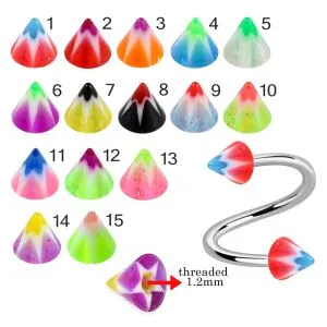 316L Surgical Steel Eyebrow Twisted Barbell With Colorful Multi Star UV Cones