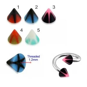 316L Surgical Steel Twisted Barbell with UV Fancy Colorful Long Star Cones