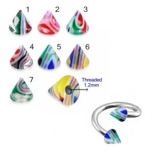 Twisted Barbell with UV Fancy Colorful Glossy Marble Cone